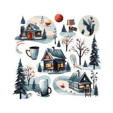 Basit düz dizayn Noel arifesi karikatür elementi arka plan, şablon için beyaz arkaplan izole ettik.