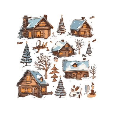 Basit düz dizayn Noel arifesi karikatür elementi arka plan, şablon için beyaz arkaplan izole ettik.