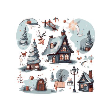 Basit düz dizayn Noel arifesi karikatür elementi arka plan, şablon için beyaz arkaplan izole ettik.