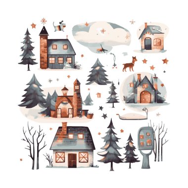 Basit düz dizayn Noel arifesi karikatür elementi arka plan, şablon için beyaz arkaplan izole ettik.