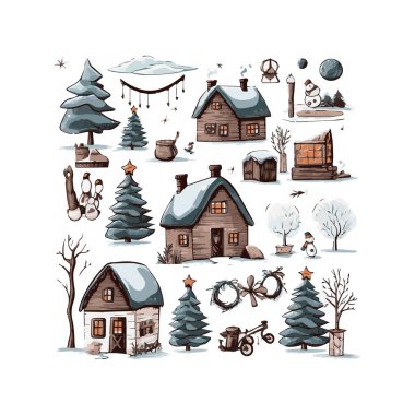 Basit düz dizayn Noel arifesi karikatür elementi arka plan, şablon için beyaz arkaplan izole ettik.