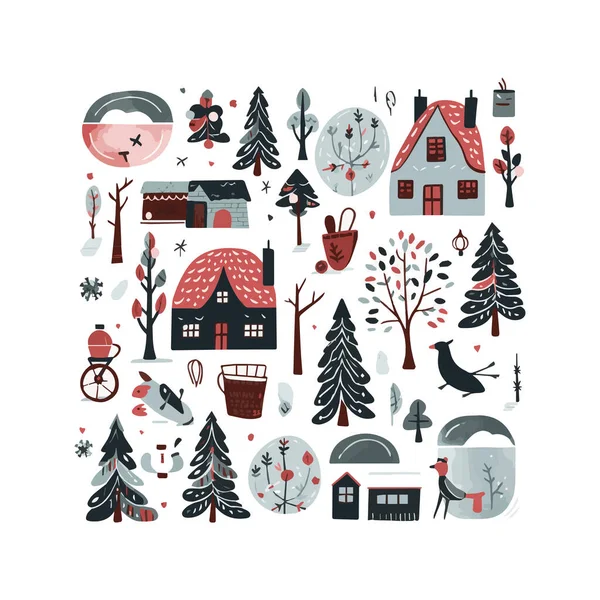 Basit düz dizayn Noel arifesi karikatür elementi arka plan, şablon için beyaz arkaplan izole ettik.