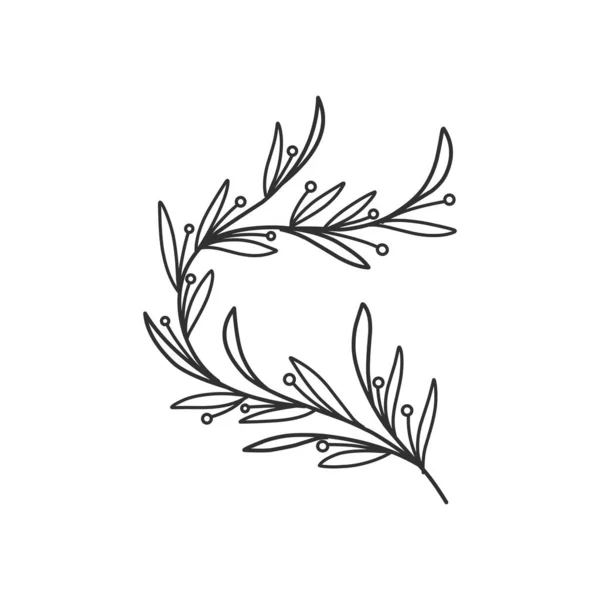 Floral Branch Minimalist Leaves Logo Tattoo Hand Drawn Line Wedding — Stock vektor