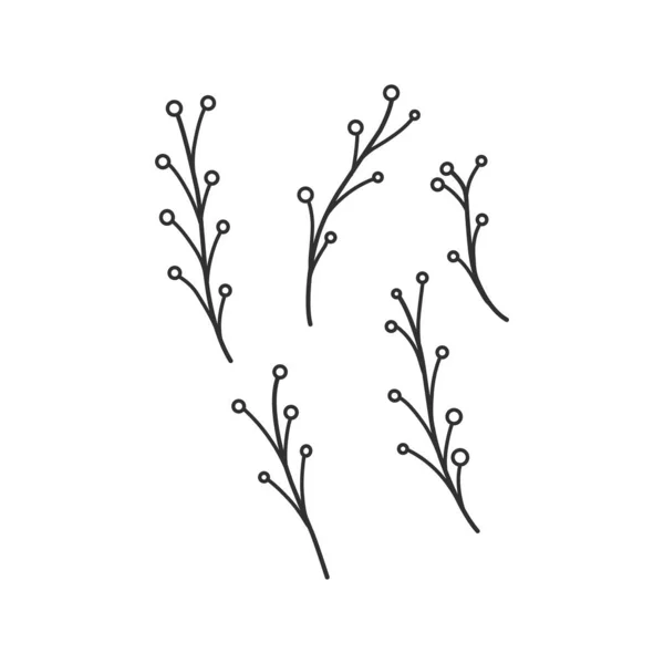 Rama Floral Hojas Minimalistas Para Logo Tatuaje Hierba Boda Línea Ilustraciones De Stock Sin Royalties Gratis