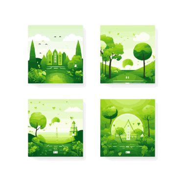 Geri dönüşüm. Doğa ve Yenilenebilir Enerji. Yeşil Enerji ve Doğal Kaynak Koruma. Bir dizi vektör çizimleri. Poster, afiş, kapak resmi için arkaplan resimleri.