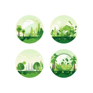 Geri dönüşüm. Doğa ve Yenilenebilir Enerji. Yeşil Enerji ve Doğal Kaynak Koruma. Bir dizi vektör çizimleri. Poster, afiş, kapak resmi için arkaplan resimleri.