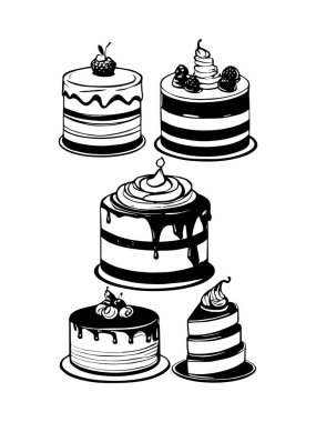 Pasta ile ilgili simgeler: ince vektör simgesi seti, siyah ve beyaz kit