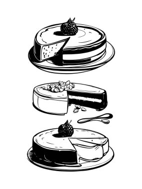 Pasta ile ilgili simgeler: ince vektör simgesi seti, siyah ve beyaz kit