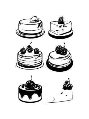 Pasta ile ilgili simgeler: ince vektör simgesi seti, siyah ve beyaz kit