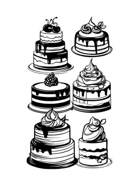 Pasta ile ilgili simgeler: ince vektör simgesi seti, siyah ve beyaz kit