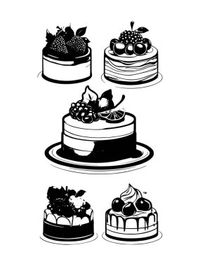 Pasta ile ilgili simgeler: ince vektör simgesi seti, siyah ve beyaz kit