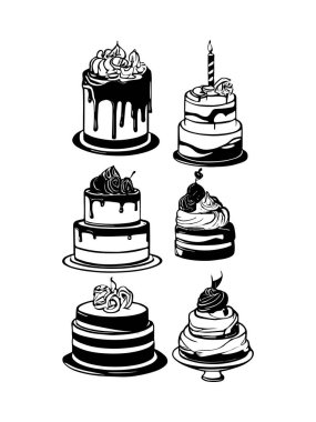 Pasta ile ilgili simgeler: ince vektör simgesi seti, siyah ve beyaz kit