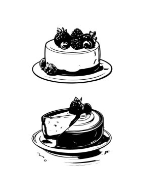 Pasta ile ilgili simgeler: ince vektör simgesi seti, siyah ve beyaz kit