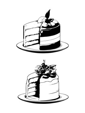 Pasta ile ilgili simgeler: ince vektör simgesi seti, siyah ve beyaz kit