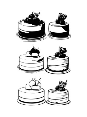 Pasta ile ilgili simgeler: ince vektör simgesi seti, siyah ve beyaz kit