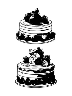 Pasta ile ilgili simgeler: ince vektör simgesi seti, siyah ve beyaz kit