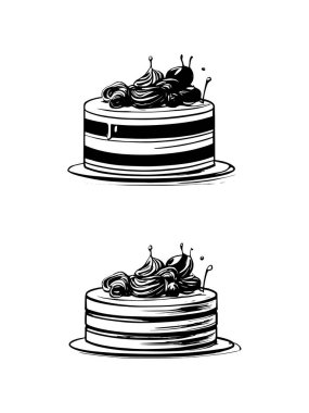 Pasta ile ilgili simgeler: ince vektör simgesi seti, siyah ve beyaz kit