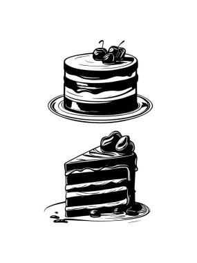 Pasta ile ilgili simgeler: ince vektör simgesi seti, siyah ve beyaz kit