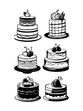 Pasta ile ilgili simgeler: ince vektör simgesi seti, siyah ve beyaz kit