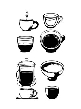 Elle çizilmiş kahve seti. Kahve krokisi.