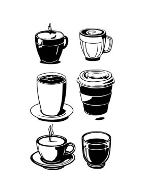 Elle çizilmiş kahve seti. Kahve krokisi.