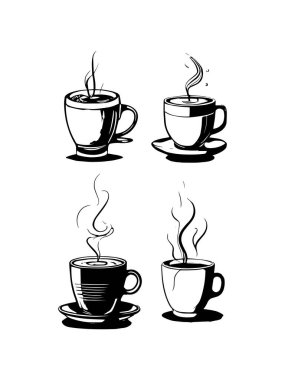 Elle çizilmiş kahve seti. Kahve krokisi.