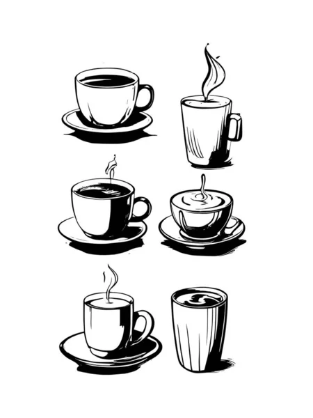 Elle çizilmiş kahve seti. Kahve krokisi.