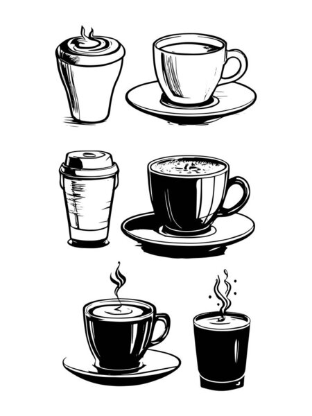 Hand drawn coffee set. Coffee sketch.