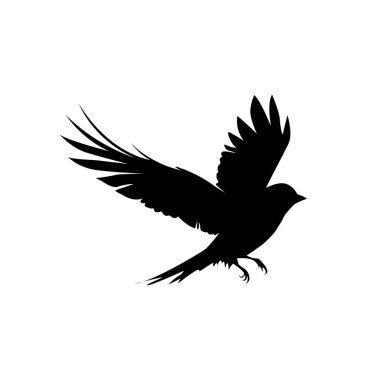 Beyaz arka planda izole edilmiş kuş silueti vektör çizimi, logo tasarımı, sanat projeleri ve grafik tasarımı için mükemmel. Çeşitli pozisyonlar, uçma, tüneme. Küme demetinde basit tasarım 