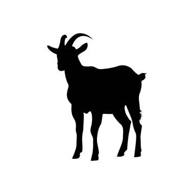 Keçi silueti simgesi simgesi logo siyah tasarım vektör illüstrasyonu, Keçi Vektör İllüstrasyon Koleksiyonu çeşitli keçi siluetlerinin çarpıcı siyah beyaz koleksiyonu. Çiftlik, doğa ve hayvan temalı tasarımlar için mükemmel..