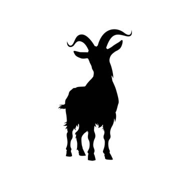 Keçi silueti simgesi simgesi logo siyah tasarım vektör illüstrasyonu, Keçi Vektör İllüstrasyon Koleksiyonu çeşitli keçi siluetlerinin çarpıcı siyah beyaz koleksiyonu. Çiftlik, doğa ve hayvan temalı tasarımlar için mükemmel..