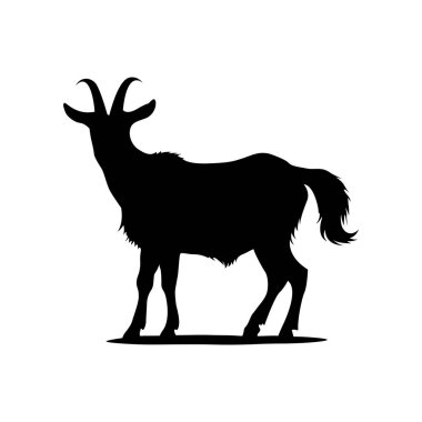 Keçi silueti simgesi simgesi logo siyah tasarım vektör illüstrasyonu, Keçi Vektör İllüstrasyon Koleksiyonu çeşitli keçi siluetlerinin çarpıcı siyah beyaz koleksiyonu. Çiftlik, doğa ve hayvan temalı tasarımlar için mükemmel..