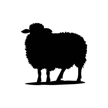 Koyun silueti. Koyun Vektörü İllüstrasyonu. Koyun silueti izole edilmiş vektör çizimi. Beyaz arkaplanda izole edilmiş basit tasarım.
