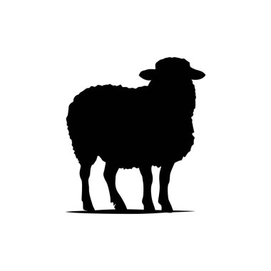 Koyun silueti. Koyun Vektörü İllüstrasyonu. Koyun silueti izole edilmiş vektör çizimi. Beyaz arkaplanda izole edilmiş basit tasarım.