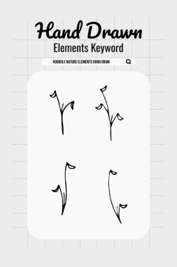 Botanik el çizimi vektör ögesini ayarla. Yaprak koleksiyonu, yaprak dalı, çiçek, çiçek, gül, nilüfer çiçeği koleksiyonu. Logo, düğün, davetiye, dekor için minimal biçim illüstrasyon tasarımı.