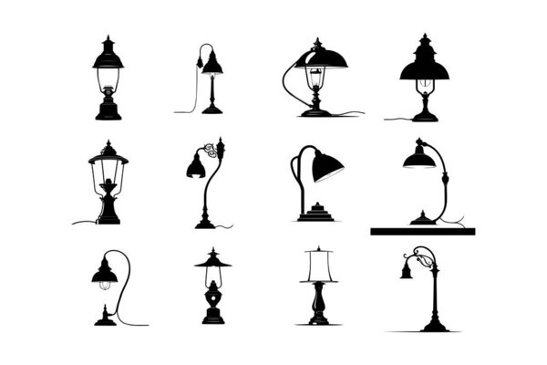 Set Of Modern Lamps Silhouettes, Vector illustration simple design silhouette