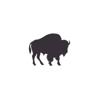 Bizon siluetleri ve simgeler. siyah düz renk basit beyaz arkaplan Bizon hayvan vektörü ve illüstrasyon.