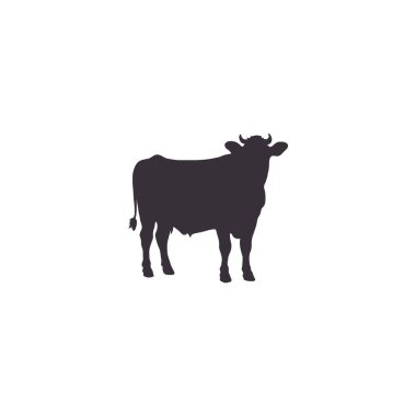 Siyah inek silueti. Boğa sembolü Sığır eti silueti. Beyaz arkaplanda izole edilmiş çiftlik hayvanı simgesi.