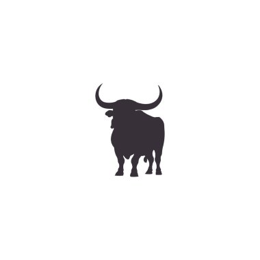 Bull set. Stylized silhouettes of standing in different poses and butting up bulls. Isolated on white background. Bull logo designs set. Vector illustration clipart