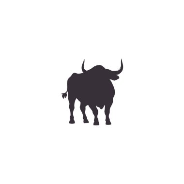 Bull set. Stylized silhouettes of standing in different poses and butting up bulls. Isolated on white background. Bull logo designs set. Vector illustration clipart