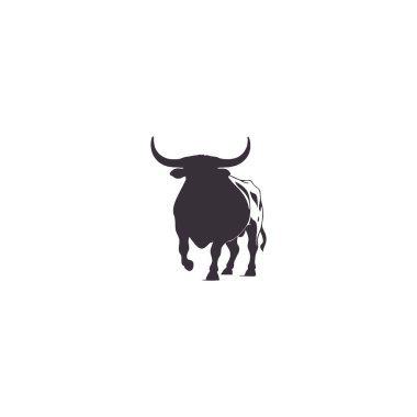 Bull set. Stylized silhouettes of standing in different poses and butting up bulls. Isolated on white background. Bull logo designs set. Vector illustration clipart