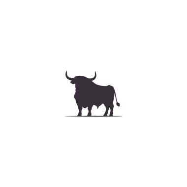 Bull set. Stylized silhouettes of standing in different poses and butting up bulls. Isolated on white background. Bull logo designs set. Vector illustration clipart