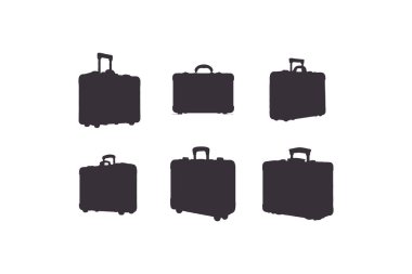 Siluetler Suitcase simgesi vektör illüstrasyonunu ayarladı. Beyaz arkaplanda izole.