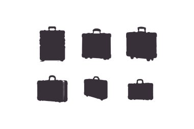 Siluetler Suitcase simgesi vektör illüstrasyonunu ayarladı. Beyaz arkaplanda izole.