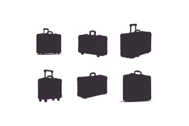 Siluetler Suitcase simgesi vektör illüstrasyonunu ayarladı. Beyaz arkaplanda izole.