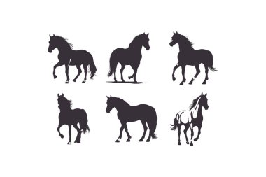 Siluetler At simgesi vektör illüstrasyonunu ayarladı. Beyaz arkaplanda izole.