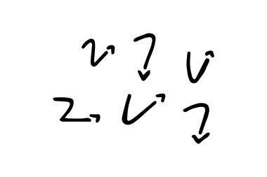 Elle çizilmiş sevimli çizgi film ifadesinin vektör kümesi karalama çizgisi vuruşu. hareket çizimi, eğri yön okları, emoticon efektleri tasarım elemanları, çizgi film karakteri duygu sembolleri,
