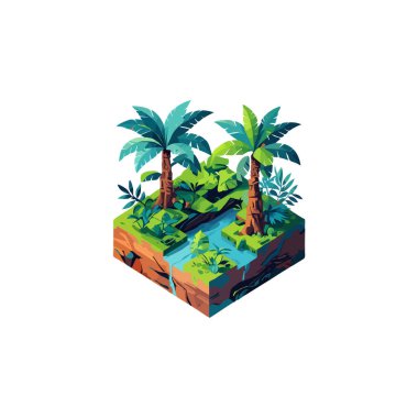 Köprü ve yollarla izometrik güzel doğa nehri