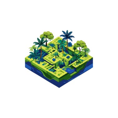 Köprü ve yollarla izometrik güzel doğa nehri