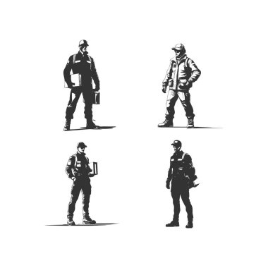 Farklı eylem vektör görüntüsüne sahip siluet kurye seti izole edilmiş beyaz arkaplan